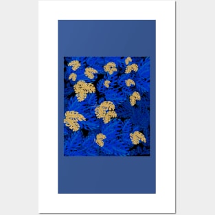 Gold blue leaves Posters and Art